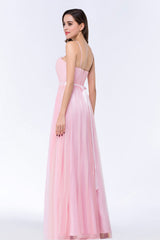 Modest Spaghetti-Straps Sweetheart Long Bridesmaid Dress with Sash-Babyonlines