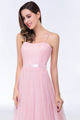 Modest Spaghetti-Straps Sweetheart Long Bridesmaid Dress with Sash-Babyonlines