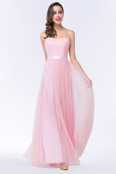 Modest Spaghetti-Straps Sweetheart Long Bridesmaid Dress with Sash-Babyonlines