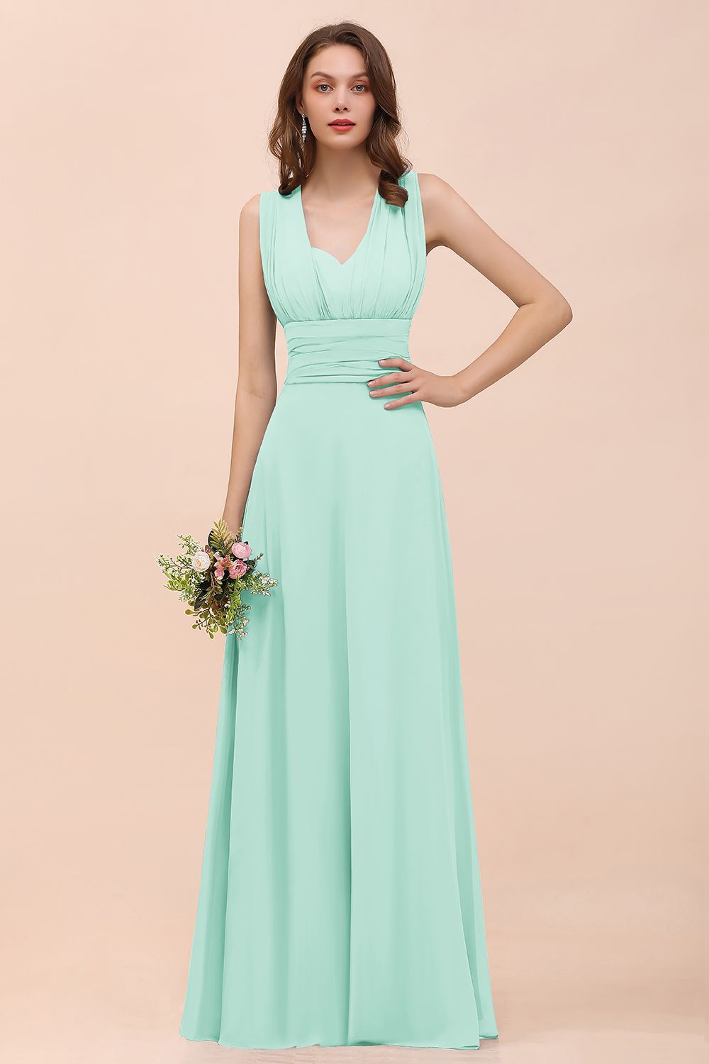 New Arrival Dusty Blue Ruched Long Convertible Bridesmaid Dresses-Babyonlines