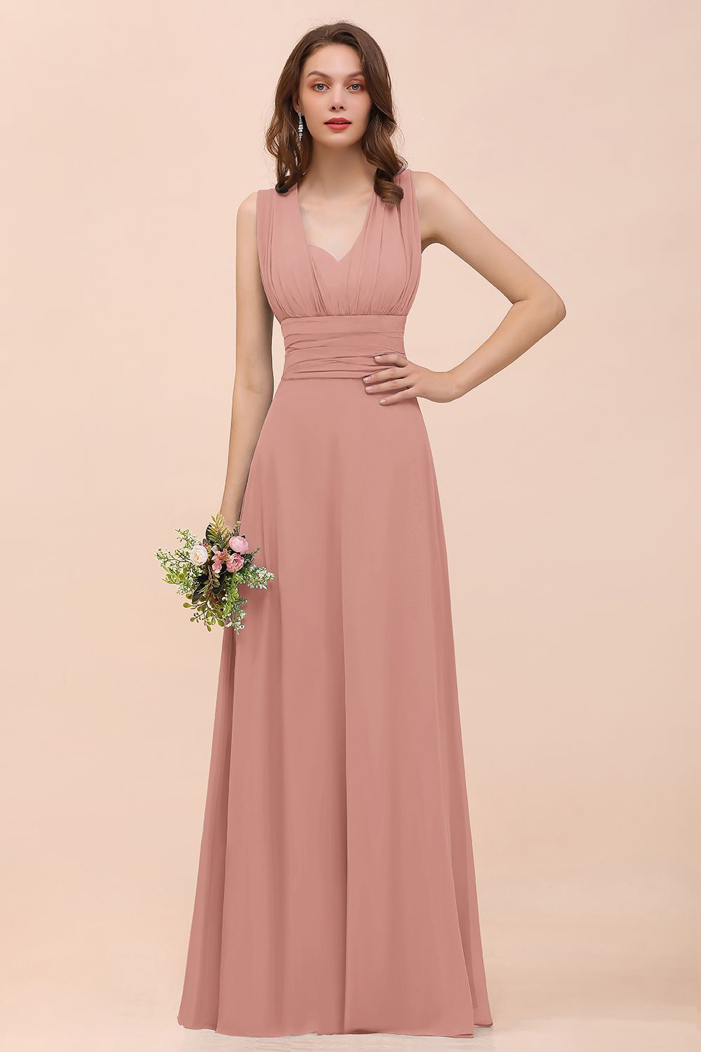 New Arrival Dusty Blue Ruched Long Convertible Bridesmaid Dresses-Babyonlines