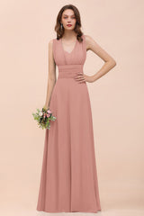 New Arrival Dusty Blue Ruched Long Convertible Bridesmaid Dresses-Babyonlines