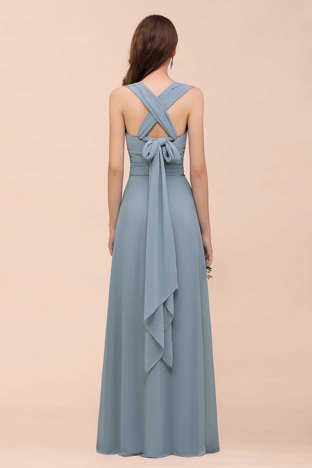 New Arrival Dusty Blue Ruched Long Convertible Bridesmaid Dresses-Babyonlines