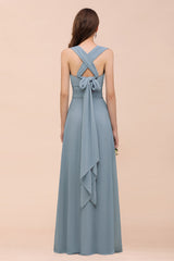 New Arrival Dusty Blue Ruched Long Convertible Bridesmaid Dresses-Babyonlines