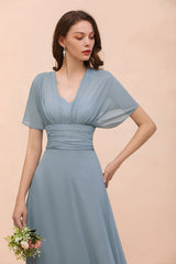 New Arrival Dusty Blue Ruched Long Convertible Bridesmaid Dresses-Babyonlines