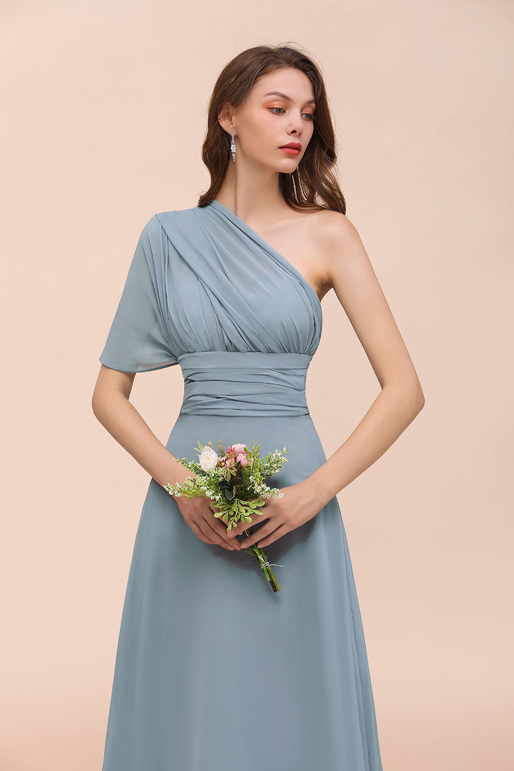 New Arrival Dusty Blue Ruched Long Convertible Bridesmaid Dresses-Babyonlines