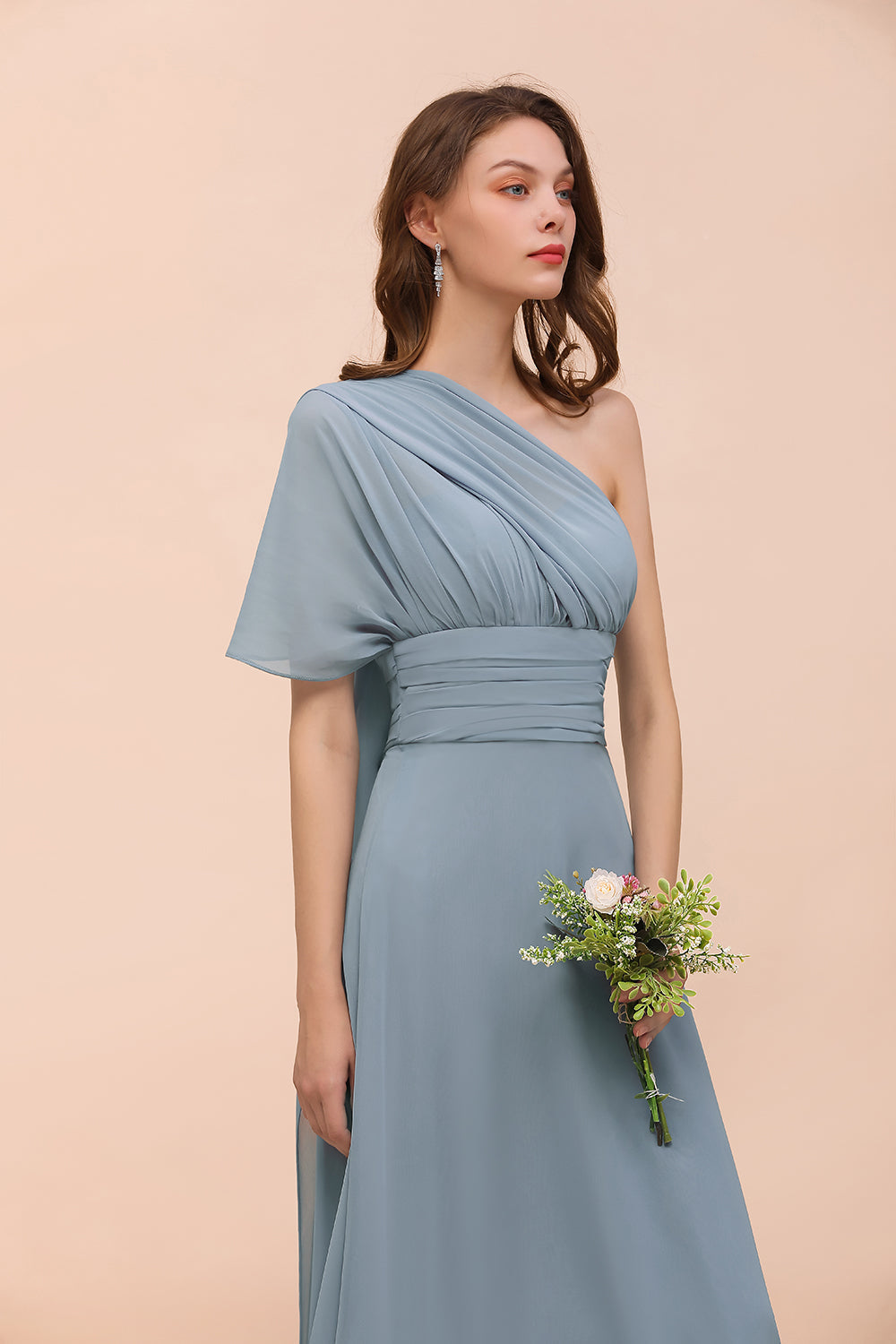 New Arrival Dusty Blue Ruched Long Convertible Bridesmaid Dresses-Babyonlines