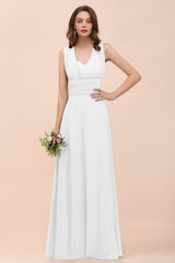 New Arrival Dusty Blue Ruched Long Convertible Bridesmaid Dresses-Babyonlines