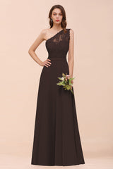 New Arrival Dusty Rose One Shoulder Lace Long Bridesmaid Dress-Babyonlines