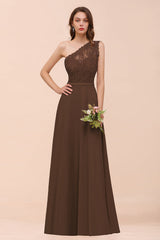 New Arrival Dusty Rose One Shoulder Lace Long Bridesmaid Dress-Babyonlines