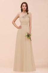 New Arrival Dusty Rose One Shoulder Lace Long Bridesmaid Dress-Babyonlines