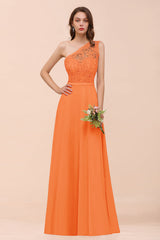 New Arrival Dusty Rose One Shoulder Lace Long Bridesmaid Dress-Babyonlines
