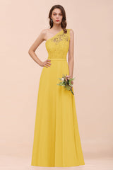 New Arrival Dusty Rose One Shoulder Lace Long Bridesmaid Dress-Babyonlines