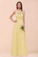 New Arrival Dusty Rose One Shoulder Lace Long Bridesmaid Dress-Babyonlines