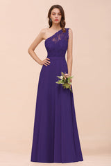 New Arrival Dusty Rose One Shoulder Lace Long Bridesmaid Dress-Babyonlines