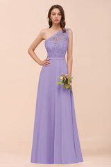 New Arrival Dusty Rose One Shoulder Lace Long Bridesmaid Dress-Babyonlines