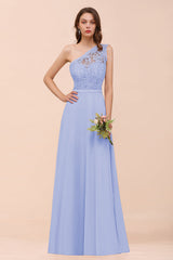 New Arrival Dusty Rose One Shoulder Lace Long Bridesmaid Dress-Babyonlines