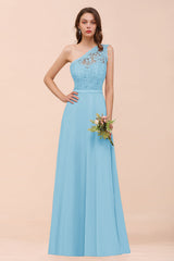 New Arrival Dusty Rose One Shoulder Lace Long Bridesmaid Dress-Babyonlines