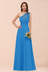 New Arrival Dusty Rose One Shoulder Lace Long Bridesmaid Dress-Babyonlines