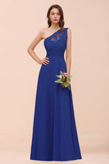 New Arrival Dusty Rose One Shoulder Lace Long Bridesmaid Dress-Babyonlines