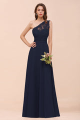 New Arrival Dusty Rose One Shoulder Lace Long Bridesmaid Dress-Babyonlines
