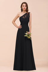 New Arrival Dusty Rose One Shoulder Lace Long Bridesmaid Dress-Babyonlines
