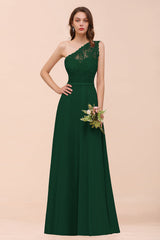 New Arrival Dusty Rose One Shoulder Lace Long Bridesmaid Dress-Babyonlines