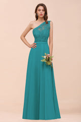 New Arrival Dusty Rose One Shoulder Lace Long Bridesmaid Dress-Babyonlines