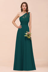 New Arrival Dusty Rose One Shoulder Lace Long Bridesmaid Dress-Babyonlines