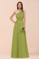 New Arrival Dusty Rose One Shoulder Lace Long Bridesmaid Dress-Babyonlines