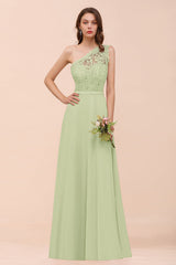 New Arrival Dusty Rose One Shoulder Lace Long Bridesmaid Dress-Babyonlines