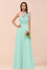 New Arrival Dusty Rose One Shoulder Lace Long Bridesmaid Dress-Babyonlines
