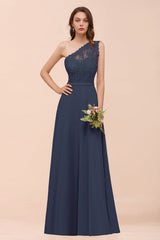 New Arrival Dusty Rose One Shoulder Lace Long Bridesmaid Dress-Babyonlines