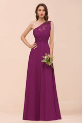 New Arrival Dusty Rose One Shoulder Lace Long Bridesmaid Dress-Babyonlines