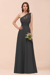 New Arrival Dusty Rose One Shoulder Lace Long Bridesmaid Dress-Babyonlines