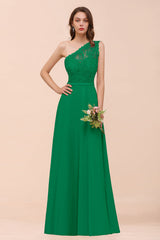 New Arrival Dusty Rose One Shoulder Lace Long Bridesmaid Dress-Babyonlines