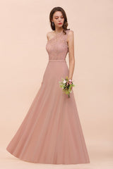 New Arrival Dusty Rose One Shoulder Lace Long Bridesmaid Dress-Babyonlines