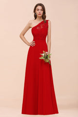 New Arrival Dusty Rose One Shoulder Lace Long Bridesmaid Dress-Babyonlines