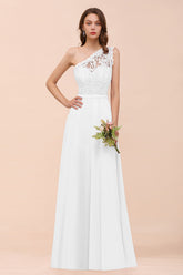 New Arrival Dusty Rose One Shoulder Lace Long Bridesmaid Dress-Babyonlines
