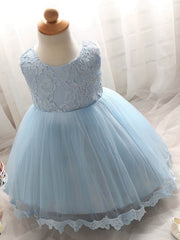 New Arrival Flower Girl Dresses - Ball Gown Scoop Neck Lace Tulle Tea-length Bow
