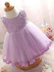 New Arrival Flower Girl Dresses - Ball Gown Scoop Neck Lace Tulle Tea-length Bow