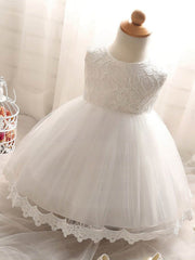 New Arrival Flower Girl Dresses - Ball Gown Scoop Neck Lace Tulle Tea-length Bow