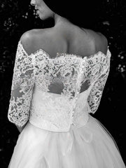 Off-the-shoulder Ball Gown Wedding Dress with Appliques Lace and Tulle Ankle-length