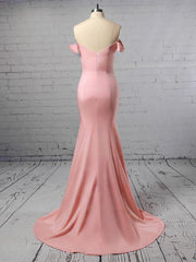 Off-the-Shoulder Prom Dress with Trumpet/Mermaid Sweep Train and Stretch Crepe Sashes/Ribbons