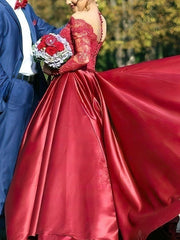 Off-the-shoulder Satin Watteau Train Wedding Dress With Appliques Lace