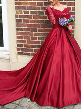 Off-the-shoulder Satin Watteau Train Wedding Dress With Appliques Lace