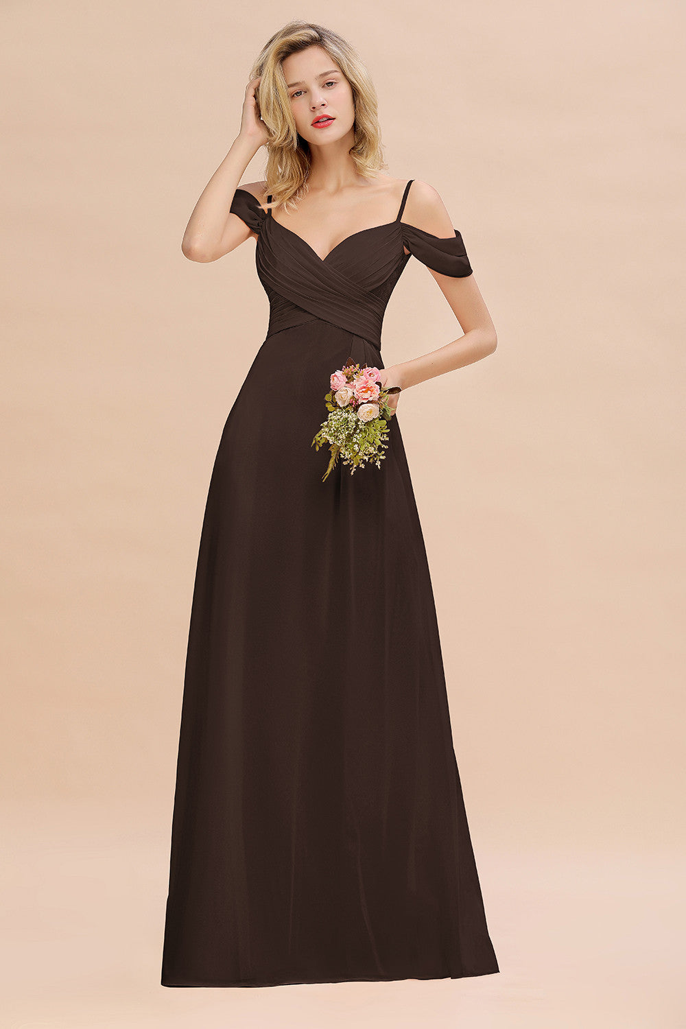 Off-the-Shoulder Sweetheart Ruched Long Bridesmaid Dress Online-Babyonlines