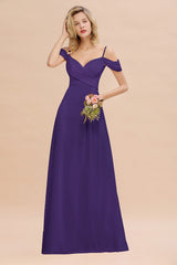 Off-the-Shoulder Sweetheart Ruched Long Bridesmaid Dress Online-Babyonlines
