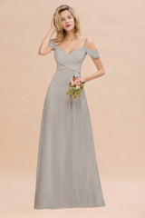 Off-the-Shoulder Sweetheart Ruched Long Bridesmaid Dress Online-Babyonlines