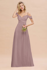Off-the-Shoulder Sweetheart Ruched Long Bridesmaid Dress Online-Babyonlines